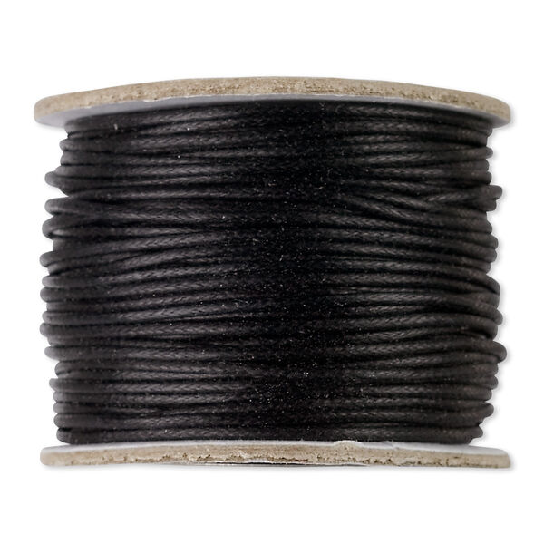 Cord, waxed cotton, black, 1mm round. Sold per 25-yard pkg. image number 0