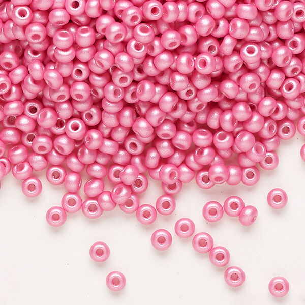 Seed bead, Preciosa Ornela Czech glass, pkg/500g, #8 rocaille, opaque PermaLux dyed pink chalkwhite, (22010). image number 0