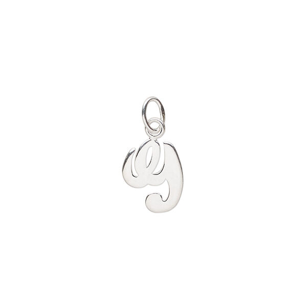 Charm 1pkg1, sterling silver, 10.5x9mm Champagne cursive alphabet letter "G." image number 0