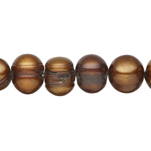 Freshwater pearl 1pkg1, semi-round, 15 inch dark antique copper 9-12mm cultured
