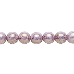Bead, Czech glass druk, mauve granite, 8mm round. Sold per 15-1/2" to 16" strand.