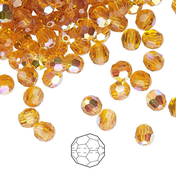 Bead 576pk topaz AB, Preciosa Czech crystal 5mm round image number 0