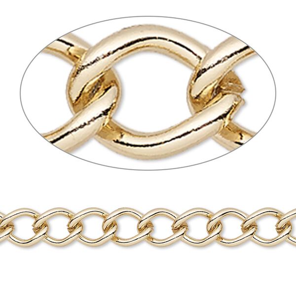 Chain, gold-finished steel, 6mm curb. Sold per pkg of 5 feet. image number 0