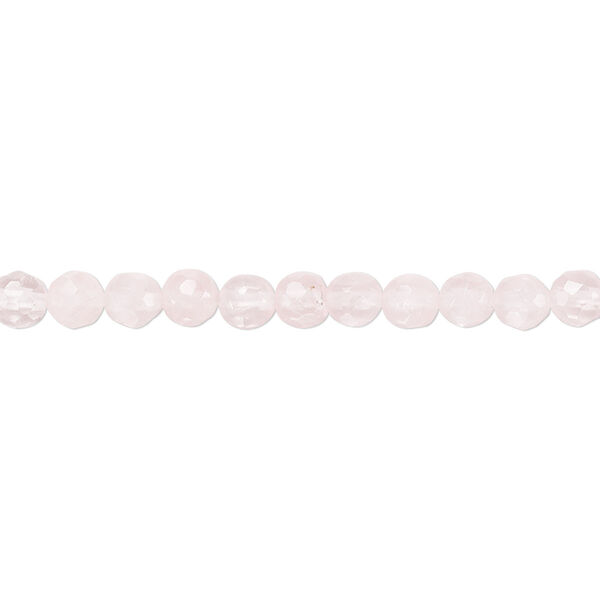 Bead, rose quartz (natural), 4mm tumbled faceted round, B grade, Mohs hardness 7. Sold per 15-1/2" to 16" strand. image number 0