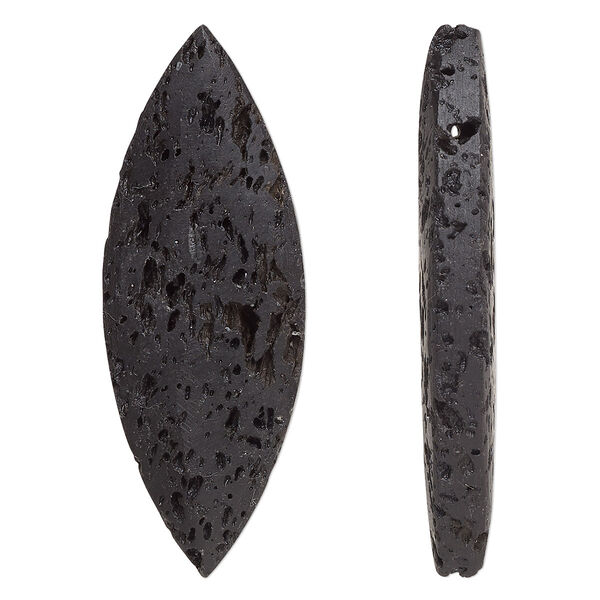 Focal, lava rock (waxed), black, 50x18.5mm marquise, B grade, Mohs hardness 3 to 3-1/2. Sold per pkg of 2. image number 0