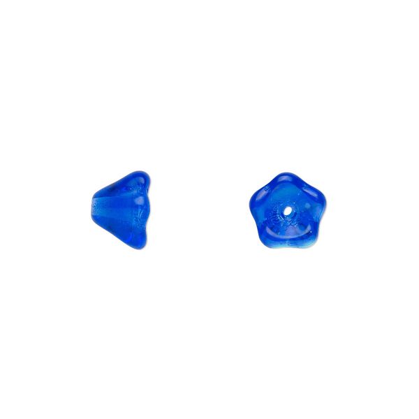 Bead, Czech pressed glass, light cobalt AB, 8.5x6.5mm flower. Sold per 15-1/2" to 16" strand, approximately 80 beads. image number 0