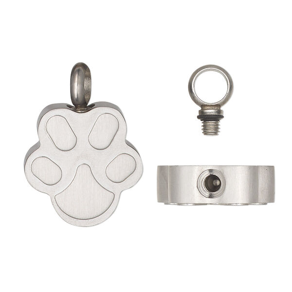 Pendant, stainless steel and silicone, black, 24x18mm single-sided paw print with watertight chamber. Sold individually. image number 0
