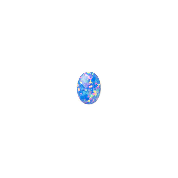 Cabochon, "opal" (silica and epoxy) (man-made), royal blue, 8x6mm calibrated oval. Sold individually. image number 0