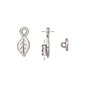 Crimp end, antique silver-plated brass, 10.5x6mm leaf with loop, 2mm inside diameter. Sold per pkg of 2.