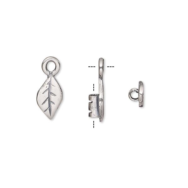 Crimp end, antique silver-plated brass, 10.5x6mm leaf with loop, 2mm inside diameter. Sold per pkg of 2. image number 0