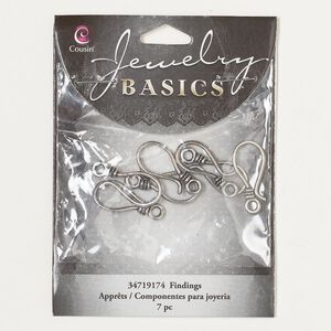 Clasp hook 1pkg7 "pewter" (zinc alloy), 24x11mm, antique silver-finished 1-strand