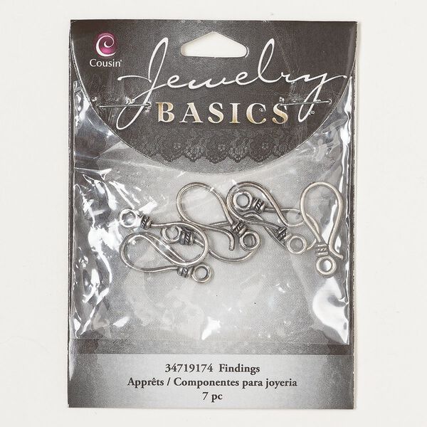 Clasp hook 1pkg7 "pewter" (zinc alloy), 24x11mm, antique silver-finished 1-strand image number 0