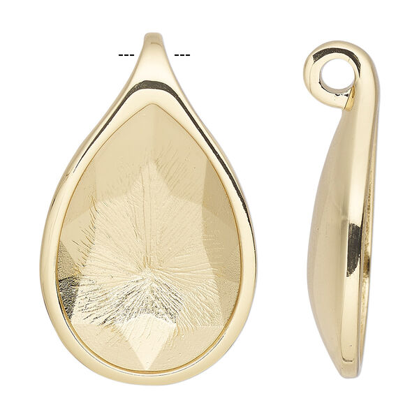 Pendant, Almost Instant Jewelry®, gold-plated "pewter" (zinc-based alloy), 39x24mm with 30x20mm pear setting. Sold individually. image number 0