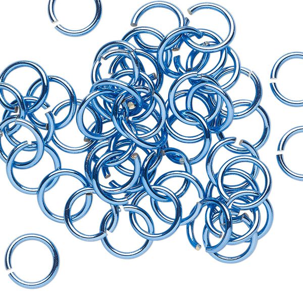 Jump ring, electro-coated brass, blue, 8mm round, 6mm inside diameter, 18 gauge. Sold per pkg of 50. image number 0