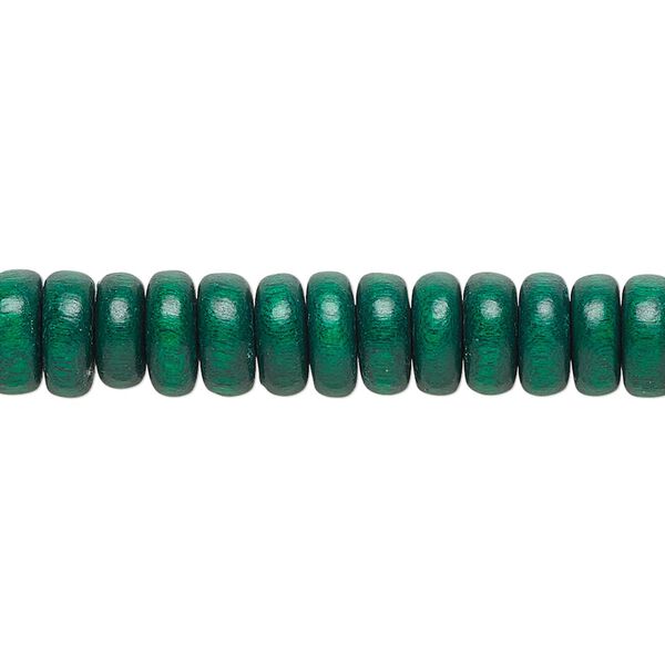 Bead, Taiwanese cheesewood (dyed / waxed), dark green, 8x4mm rondelle. Sold per pkg of (2) 15-1/2" to 16" strands. image number 0