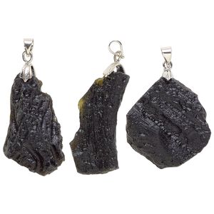 Tektite / steel 1pkg1, freeform nugget pendant 25x20mm-36x24mm