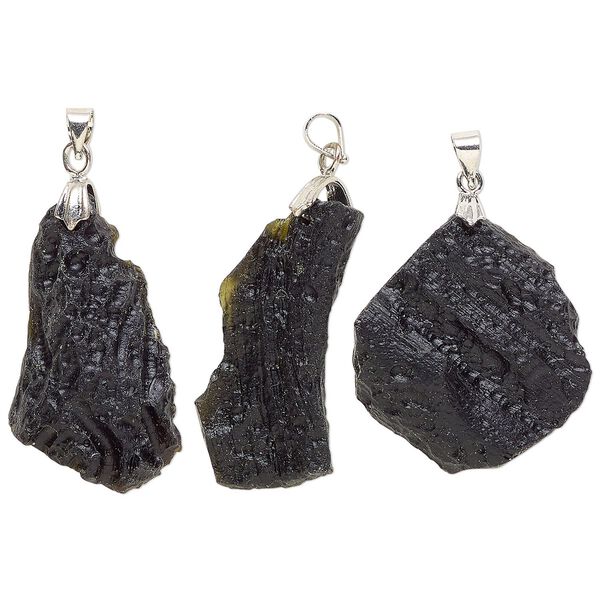 Tektite / steel 1pkg1, freeform nugget pendant 25x20mm-36x24mm image number 0