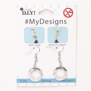 Earring, steel, pkg/1 pair, silver finish, 43.5mm with stamped go-go and fishhook ear wire, 21 gauge.