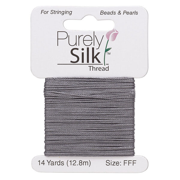 Thread, Purely Silk™, 3-ply, dark grey, size FFF. Sold per 14-yard card. image number 0