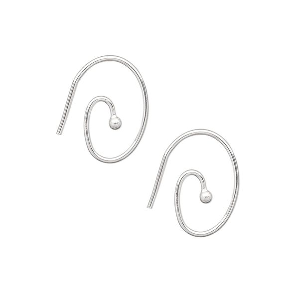 Ear wire 1pkg10 silver-plated, 16mm fancy oval swirl / 2mm ball / open loop, 19 gauge brass 5 pair image number 0