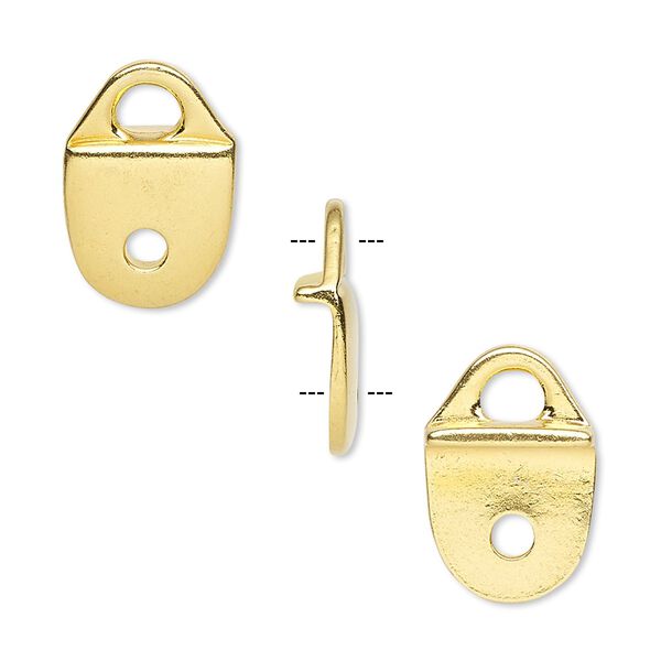 Cord end, TierraCast®, glue-on / rivet, gold-plated pewter (tin-based alloy), 17x11.5mm with 11x10mm flat pad and 2.5mm hole. Sold per pkg of 2. image number 0