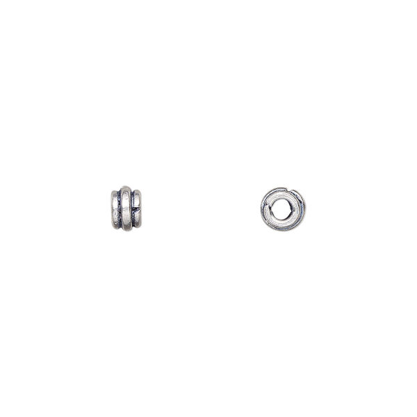 Bead, antiqued sterling silver, 5x3mm rondelle with ridge. Sold per pkg of 16. image number 0