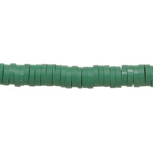 Bead, polymer clay, opaque dark green, 6x1.5mm heishi. Sold per pkg of (2) 15-1/2" to 16" strands.