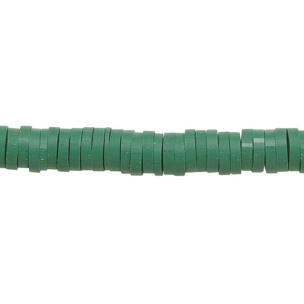 Bead, polymer clay, opaque dark green, 6x1.5mm heishi. Sold per pkg of (2) 15-1/2" to 16" strands. image number 0