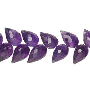 Amethyst 1pkg40, hand-cut herringbone-drilled faceted briolette bead natural 10x7mm