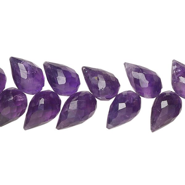 Amethyst 1pkg40, hand-cut herringbone-drilled faceted briolette bead natural 10x7mm image number 0