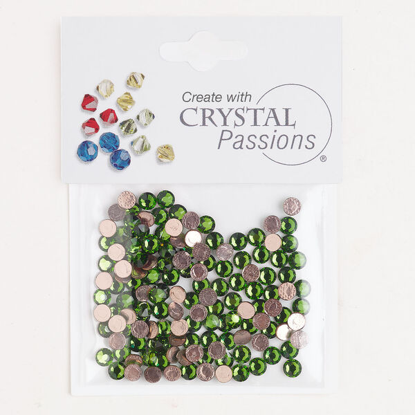 Flat back 1pkg144 fern green foil back, Crystal Passions&reg; rhinestone 3.80-4.00mm hotfix round SS16 image number 0