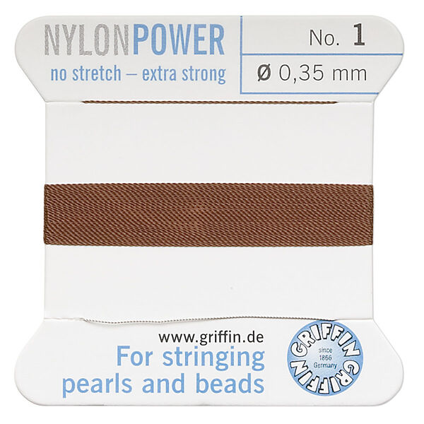 Thread, Griffin, nylon, brown, size #1. Sold per 2-meter card (approximately 78 inches). image number 0