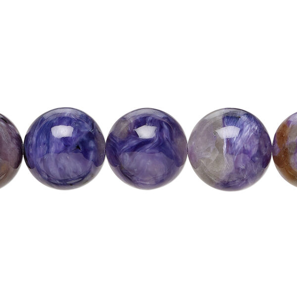 Bead, charoite (stabilized), 12mm hand-cut round, B grade, Mohs hardness 5 to 6. Sold per 8-inch strand, approximately 15 beads. image number 0