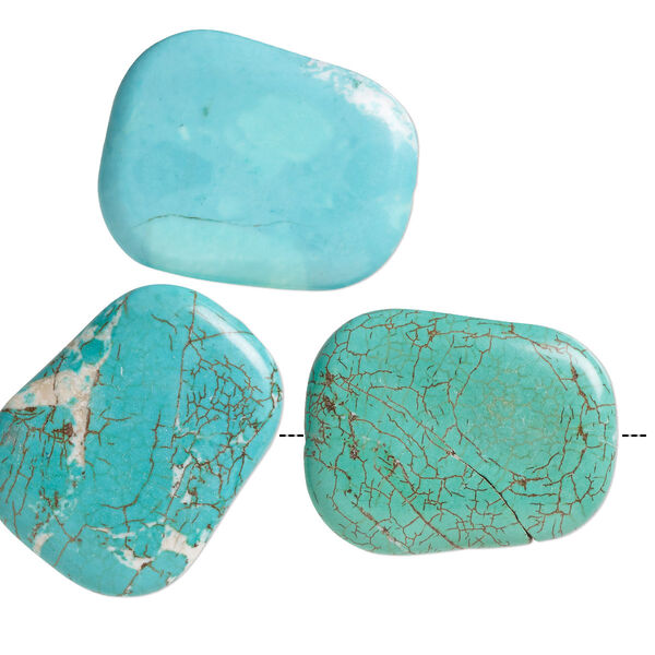 Bead mix, magnesite (dyed / stabilized), multicolored, 50x39mm-51x40mm puffed trapezoid, C grade, Mohs hardness 3-1/2 to 4. Sold per pkg of 3. image number 0