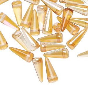 Bead 36pk semitransparent clear and amber yellow, Preciosa Czech pressed glass pressed 13x5mm top-drilled spike