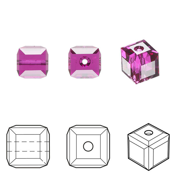 Bead 48pk fuchsia, Crystal Passions® 8mm cube 5601 image number 0