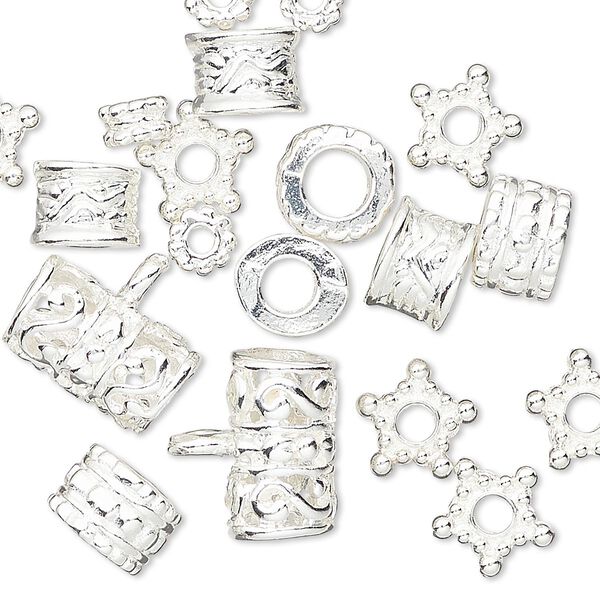 Bead, silver-finished "pewter" (zinc-based alloy), 5x3mm-13x9mm assorted shape. Sold per pkg of 20. image number 0