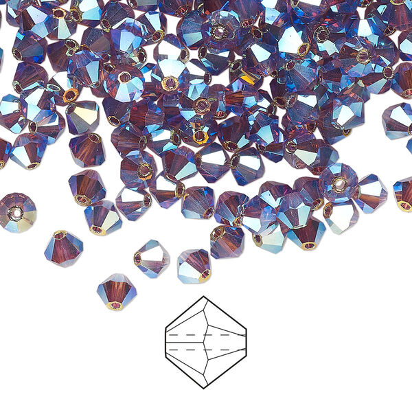 Bead 144pk amethyst AB 2X, Preciosa Czech crystal 4mm bicone image number 0