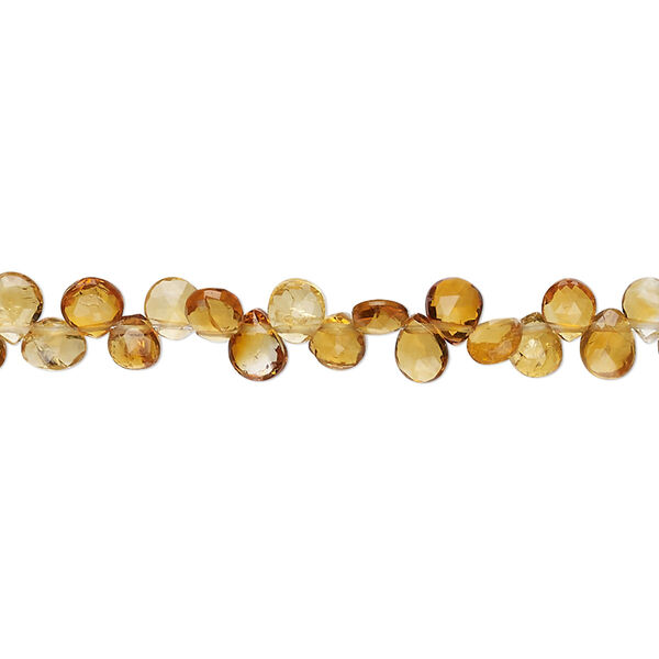 Golden citrine 1pkg1, hand-cut top-drilled faceted puffed teardrop bead B grade, 8 inch 4x3mm-5x4mm image number 0