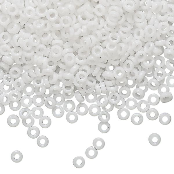 Seed bead, Miyuki, glass, pkg/10g, 3x1.3mm spacer rondelle, opaque white, (SPR3-402). image number 0