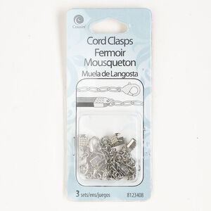 Clasp fold-over 1pkg3 "pewter" (zinc alloy), 10x6mm / 5x4.5mm end, silver-finished steel 1-strand