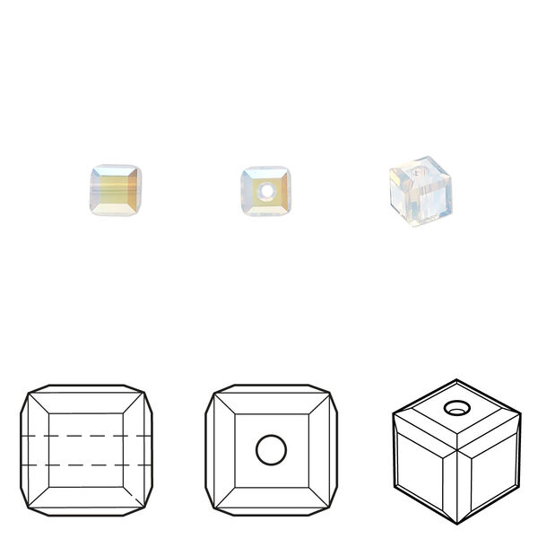 Bead 48pk white opal shimmer, Crystal Passions® 4mm cube 5601 image number 0