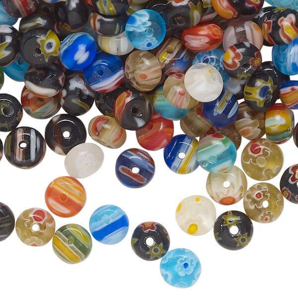 Bead mix, millefiori glass 1pkg2oz, opaque and translucent mixed colors, 6x4mm-7x5mm rondelle. image number 0