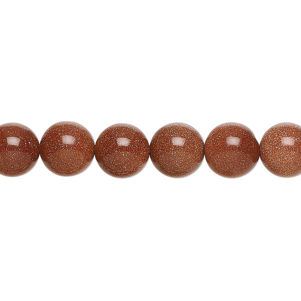 Bead, brown goldstone (glass) (man-made), 7-9mm round. Sold per 15-inch strand, approximately 50 beads. image number 0