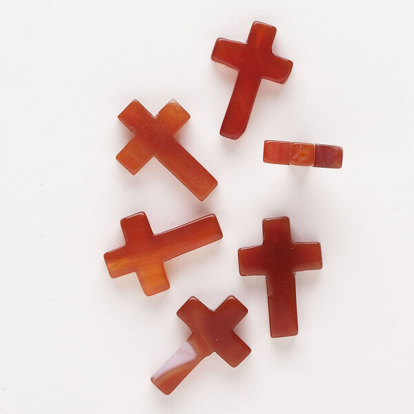 Drop, red agate (dyed/heated), 21x15mm-23x16mm half-drilled cross, C+ grade, Mohs hardness 6-1/2 to 7. Sold per pkg of 6. image number 0
