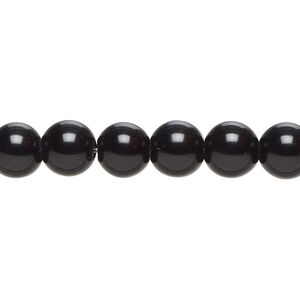 Bead, glass, opaque black, 7-9mm round. Sold per 15-inch strand.