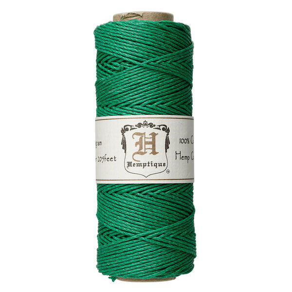 Cord, Hemptique®, polished hemp, green, 1mm diameter, 20-pound test. Sold per 205-foot spool. image number 0