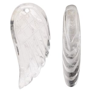 Quartz crystal 1pkg1, hand-cut top-drilled 2-sided wing focal natural 38x18mm-40x19mm