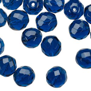 Bead 1pkg1 Czech fire-polished glass, 10mm faceted round, half-mass transparent dark aqua blue