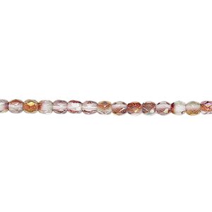 Bead, Czech fire-polished glass, pink and green luster, 3mm faceted round. Sold per 15-1/2" to 16" strand.